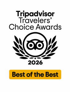 Tripadvisor Travelers’ Choice Awards 2026 logo with an owl symbol and laurel leaves, plus a yellow banner reading “Best of the Best.”.